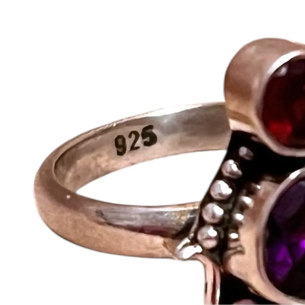 Artisan Amethyst And Garnet 925 Sterling Silver Cocktail Ring Size 6